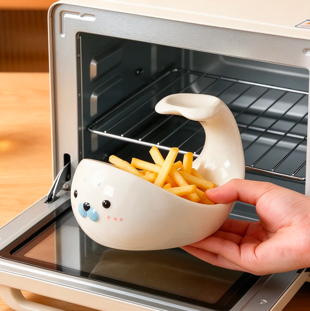 Cute Seal Ceramic Snack Bowl with Dip Compartment