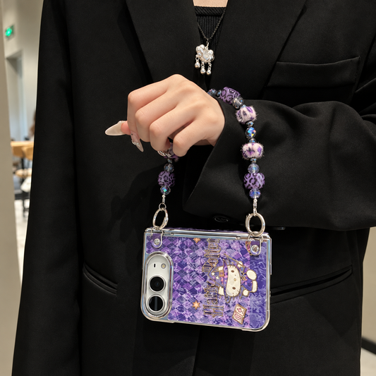 Purple Wizard Kitty Case with Beaded Charm Strap