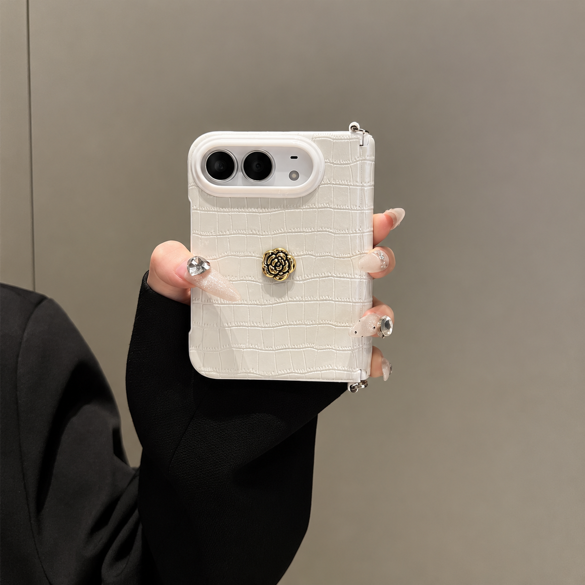 Ivory Camellia Pearl Chain iPhone Case