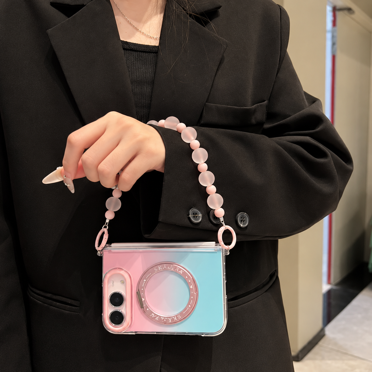 Pastel Aura Fold Case with Beaded Strap