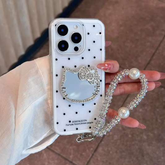 Sparkling diamond Kitty mirror phone case