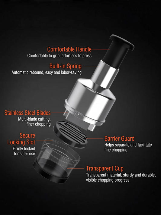 Multifunctional Stainless Steel Garlic Press and Manual Food Chopper – Compact Kitchen Vegetable Cutter and Garlic Crusher