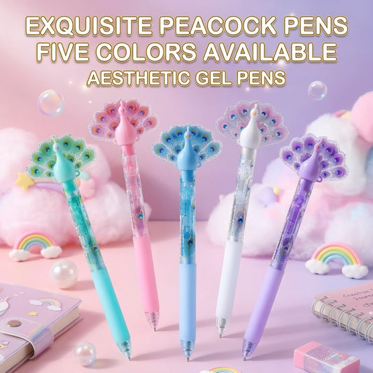Colorful Peacock Tail Retractable Gel Pen, Instagram-Style Design, Black Quick-Drying Ink, Smooth Writing Pen for Students, Ideal for Note-Taking and Practice.