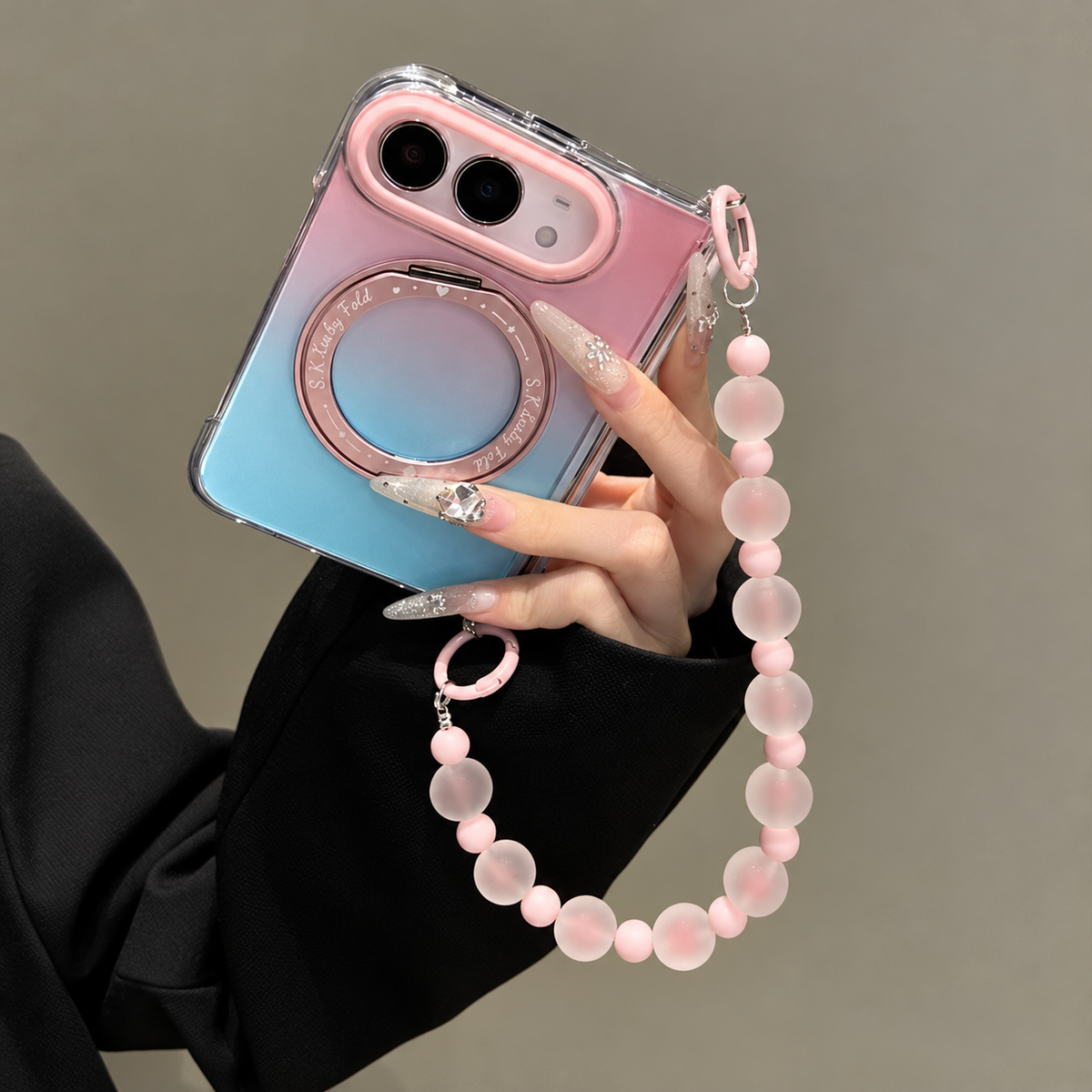 Pastel Aura Fold Case with Beaded Strap