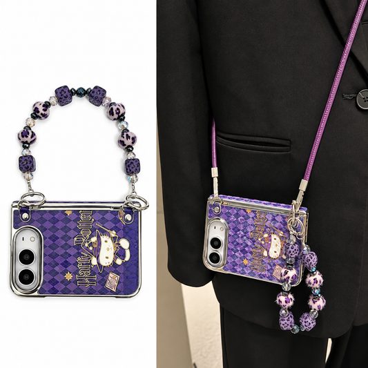 Purple Wizard Kitty Case with Beaded Charm Strap