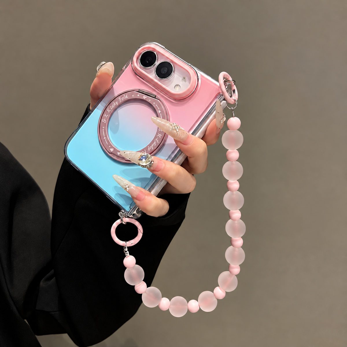 Pastel Aura Fold Case with Beaded Strap