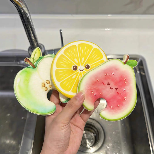 Fruit-shaped household dishwashing sponge