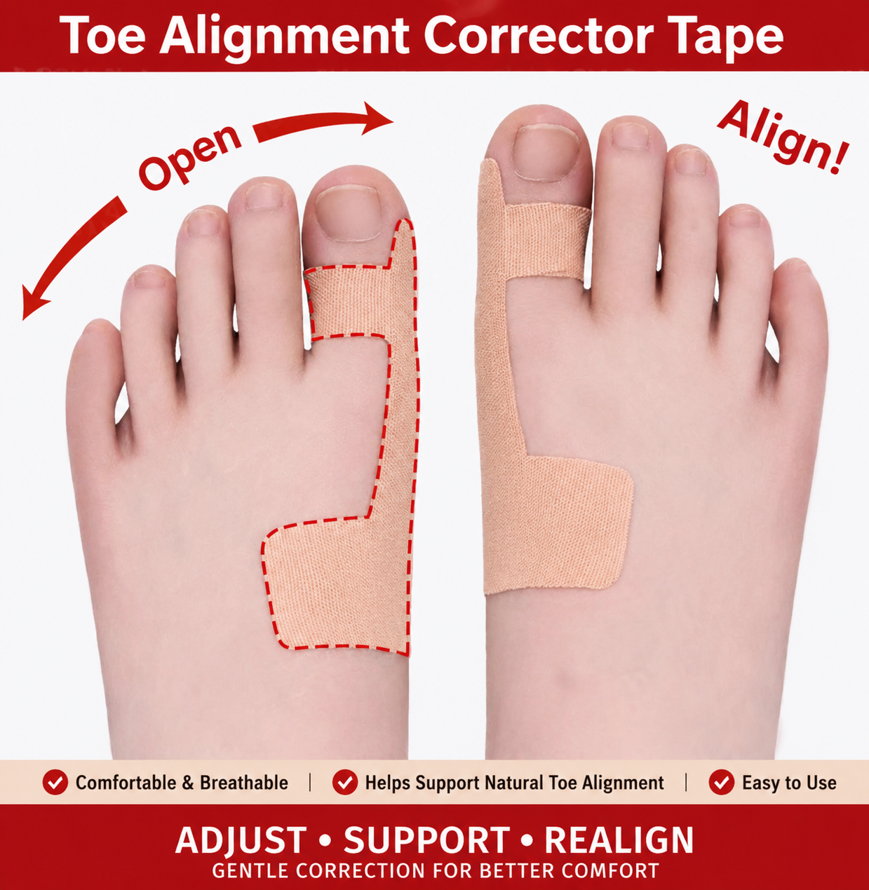 Toe Alignment corrector Tape Bunion Relief & Big Toe Support Brace