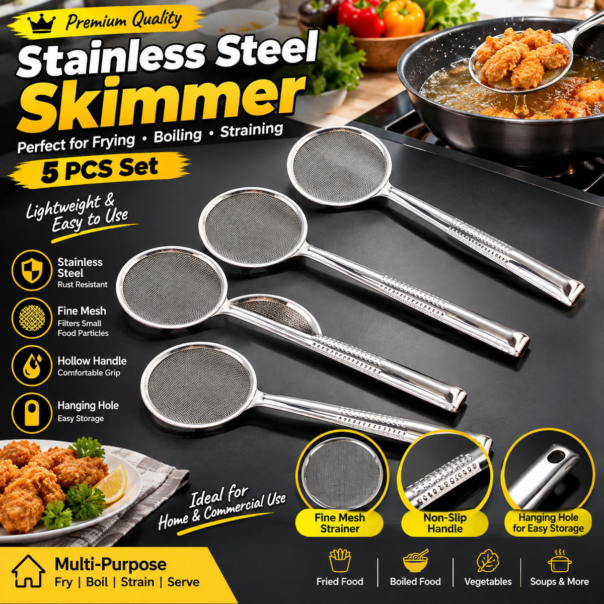Stainless Steel Slotted Spoon & Frying Tongs