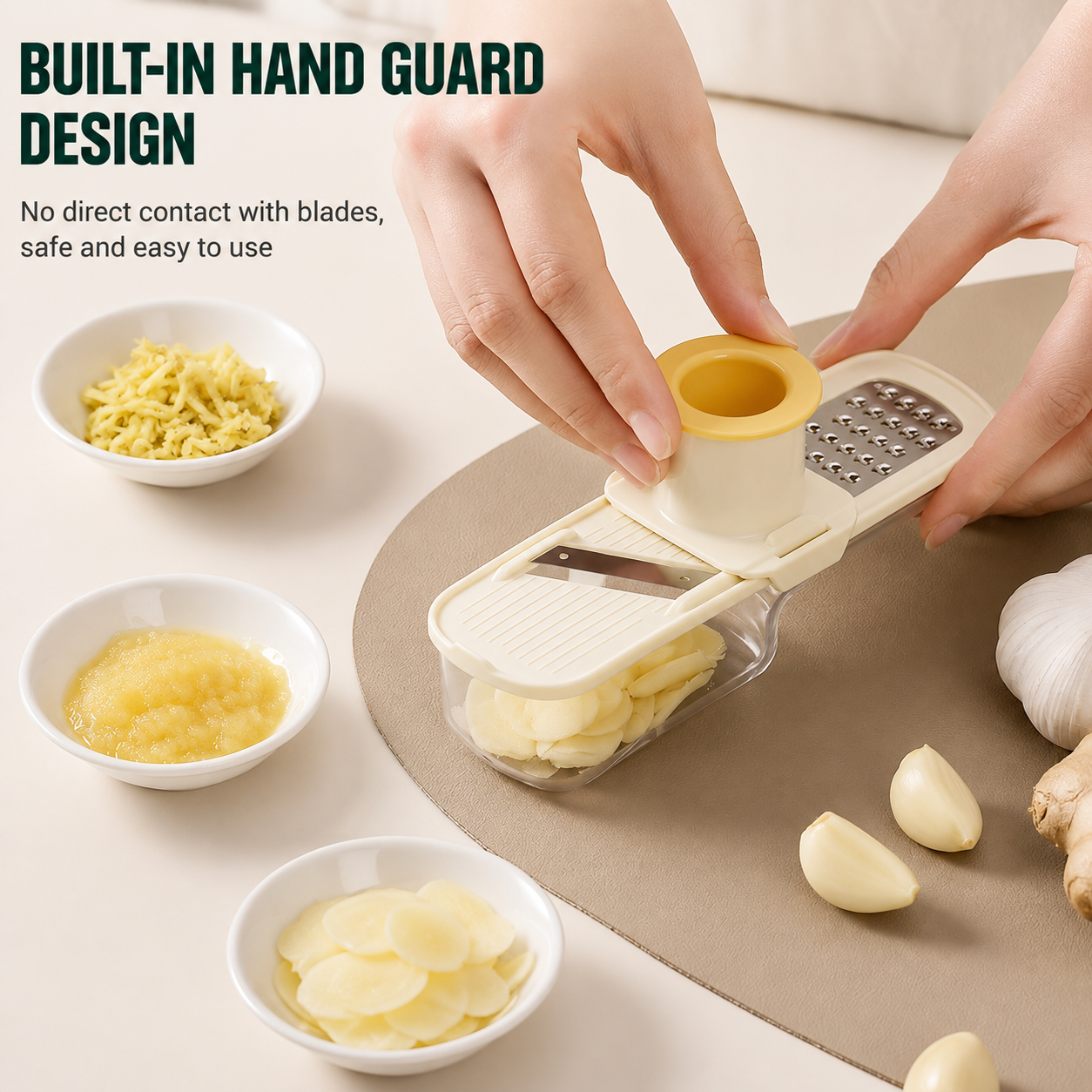 3-in-1 Garlic Press, Grater & Slicer – Stainless Steel Ginger & Garlic Tool