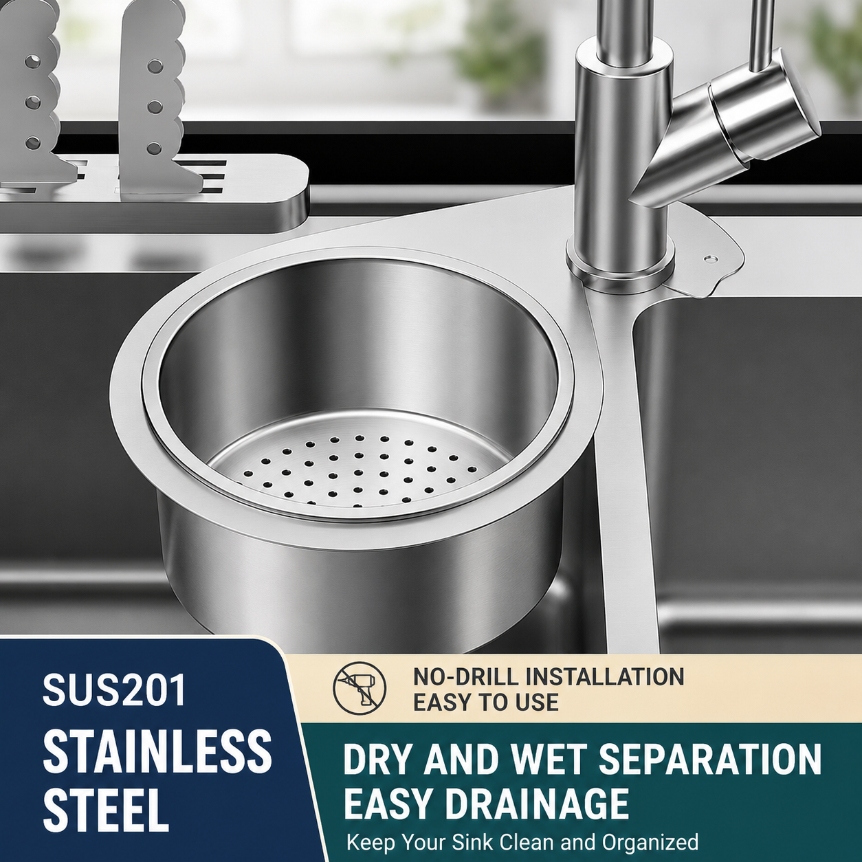 Stainless Steel Swan-Shaped Draining Basket 🦢
A practical hanging rack for your kitchen sink, designed to keep wet and dry items separate. Perfect for draining vegetables, washing dishes, and storing kitchen waste.