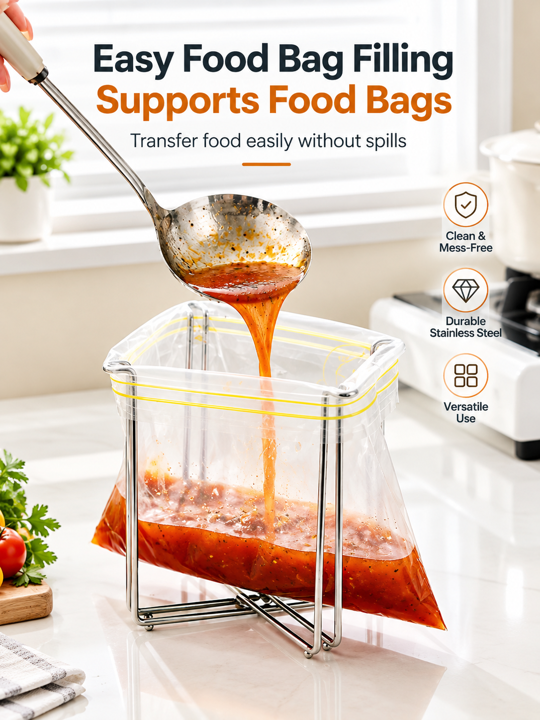 Stainless Steel Kitchen Trash Bag Holder – Multi-Functional Countertop Waste Rack