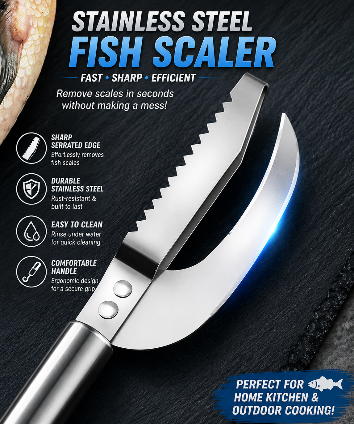 Stainless Steel Fish Scaler & Gutting Tool – Heavy-Duty Fish Cleaner