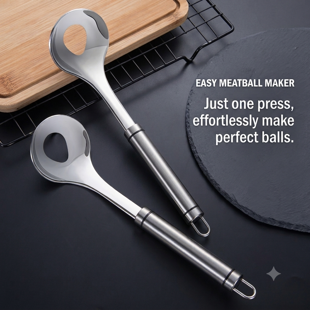 Stainless Steel Meatball Maker — Meatball Scoop & Ball Shaper for Fried Meatballs, Fish Balls and Hot Pot