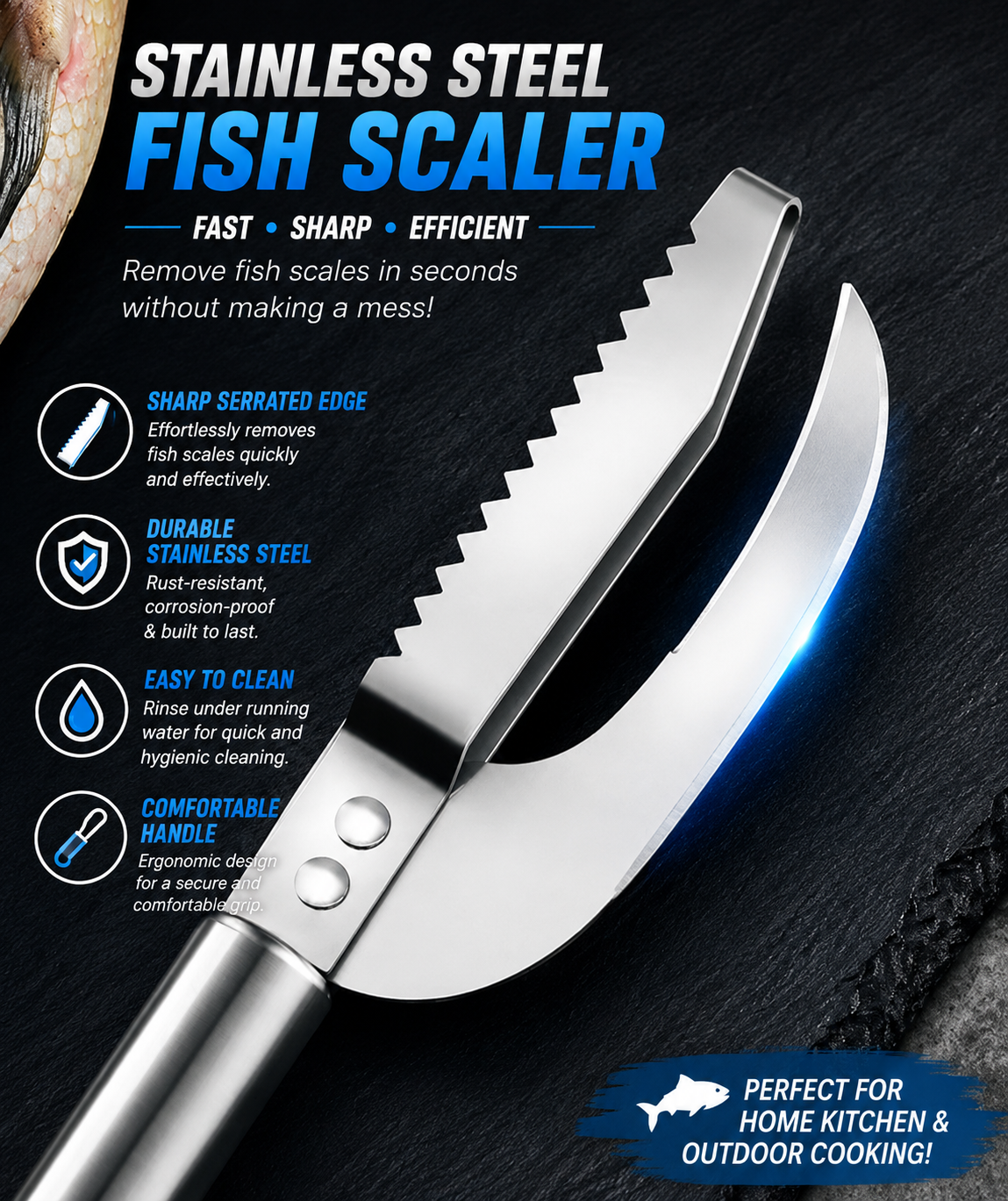 Stainless Steel Fish Scaler & Gutting Tool – Heavy-Duty Fish Cleaner