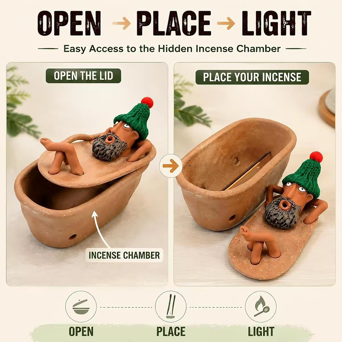Handmade Bathtub Incense Burner – Cone Incense Holder for Relaxing Aromatherapy
