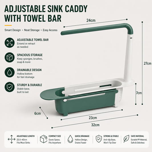 Expandable Sink Organizer Rack, Drain Basket & Water Filter