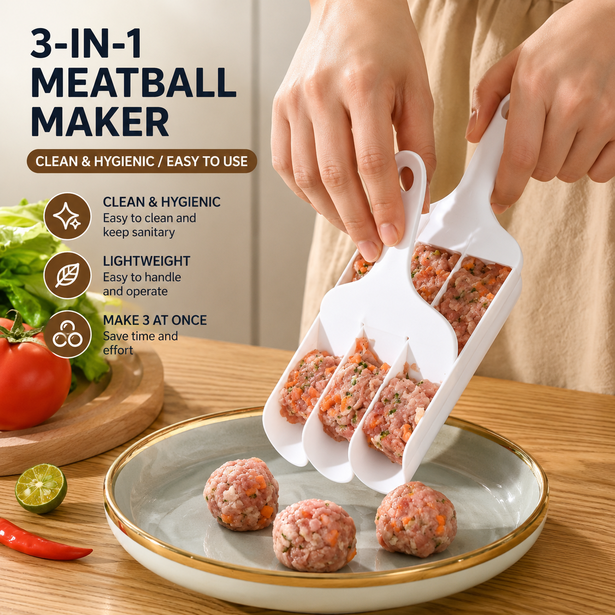 Creative 4-in-1 Meatball Maker — a handy kitchen tool for making meatballs, fish balls, shrimp paste balls, and more at home. 🍖✨