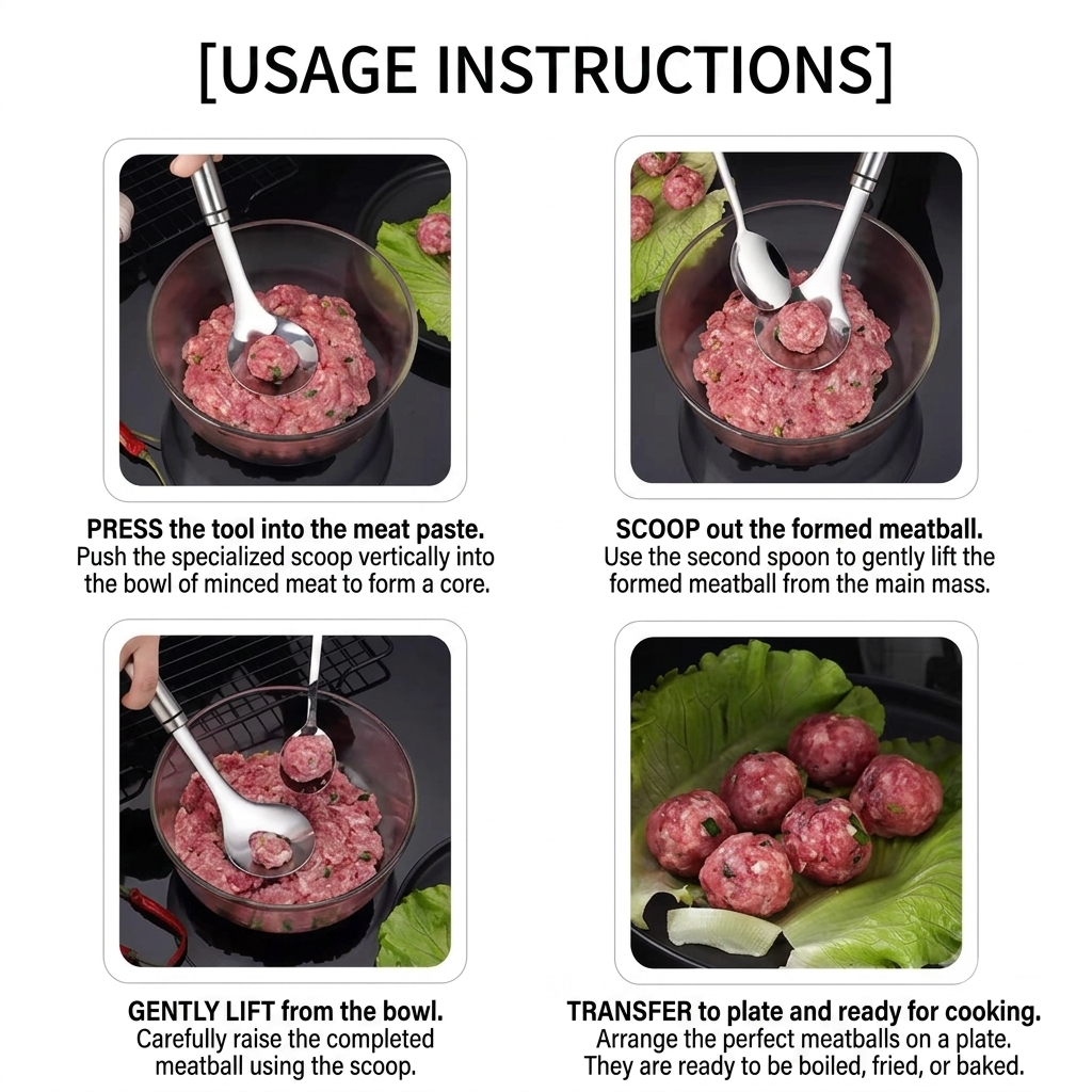 Stainless Steel Meatball Maker — Meatball Scoop & Ball Shaper for Fried Meatballs, Fish Balls and Hot Pot