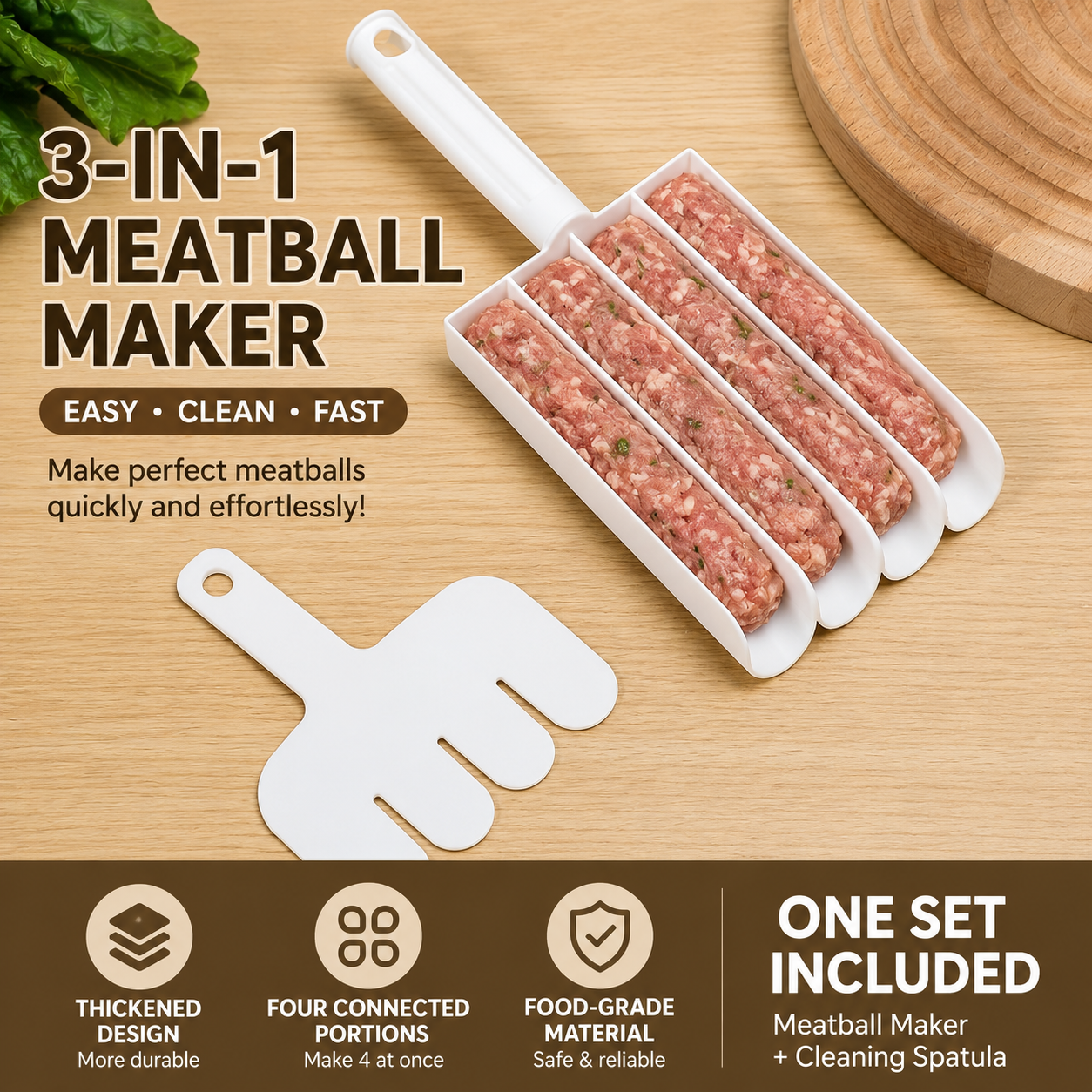 Creative 4-in-1 Meatball Maker — a handy kitchen tool for making meatballs, fish balls, shrimp paste balls, and more at home. 🍖✨