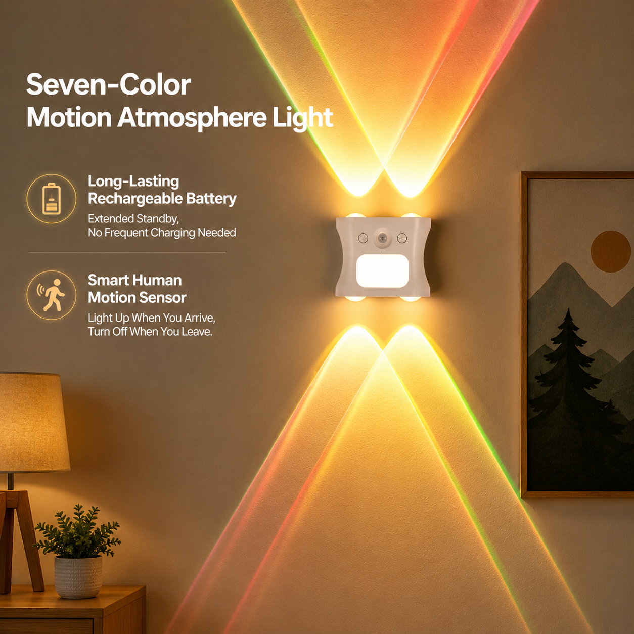 Dimmable Motion Sensor Magnetic Wall Light – Wireless RGB Ambient Lamp