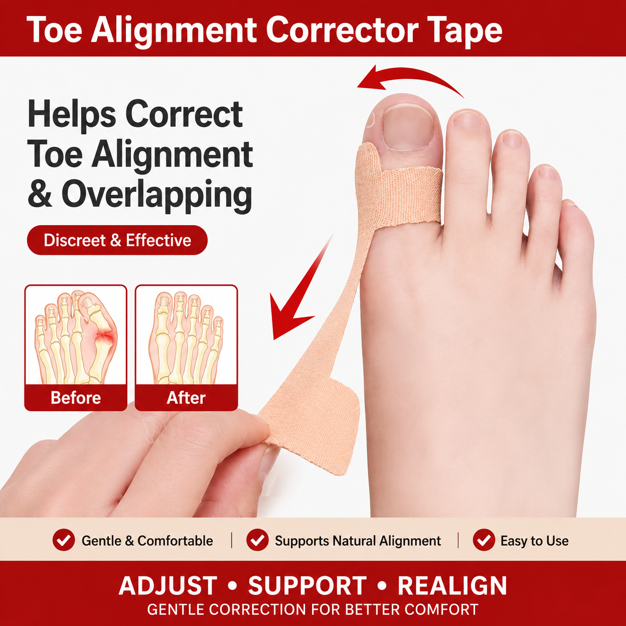Toe Alignment corrector Tape Bunion Relief & Big Toe Support Brace