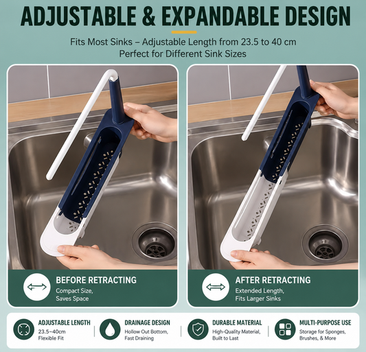 Expandable Sink Organizer Rack, Drain Basket & Water Filter