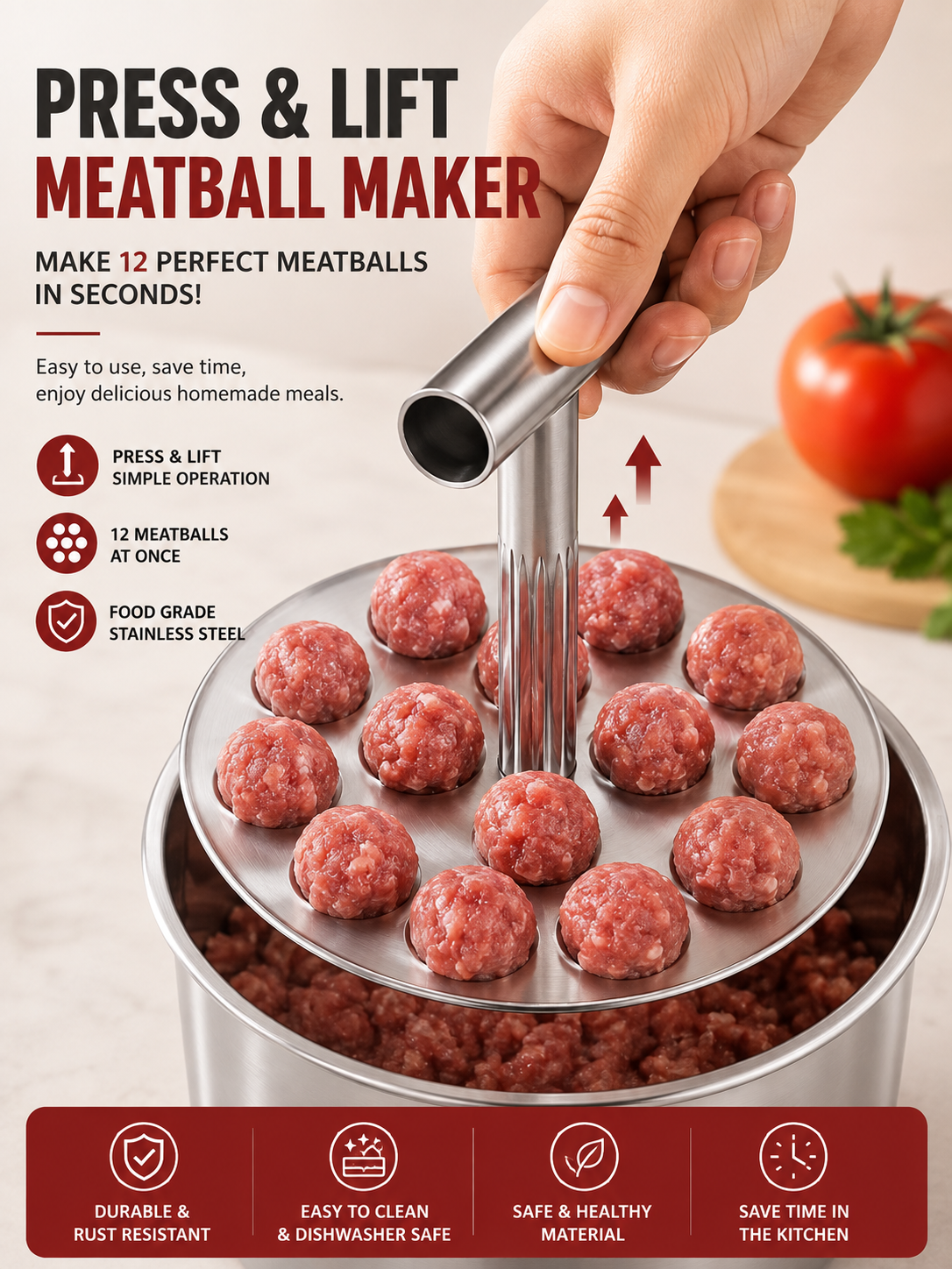 Meatball Maker – Easy Meatball Press for Making Perfect Meatballs, Fried Meatballs, Carrot Balls, Shrimp Paste Balls & Fish Balls. Perfect for Quick and Consistent Homemade Meatball Preparation.
