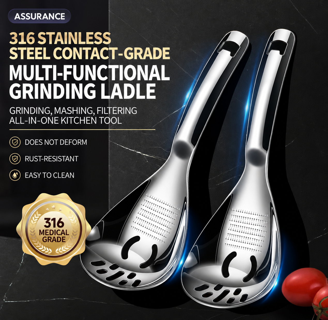 L316 Stainless Steel Masher & Strainer Spoon