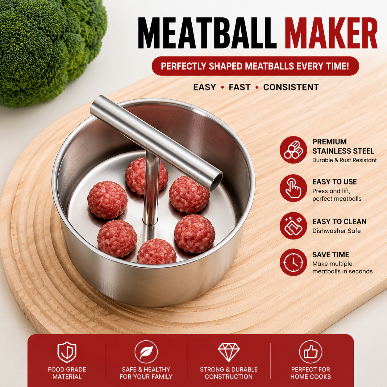 Meatball Maker – Easy Meatball Press for Making Perfect Meatballs, Fried Meatballs, Carrot Balls, Shrimp Paste Balls & Fish Balls. Perfect for Quick and Consistent Homemade Meatball Preparation.
