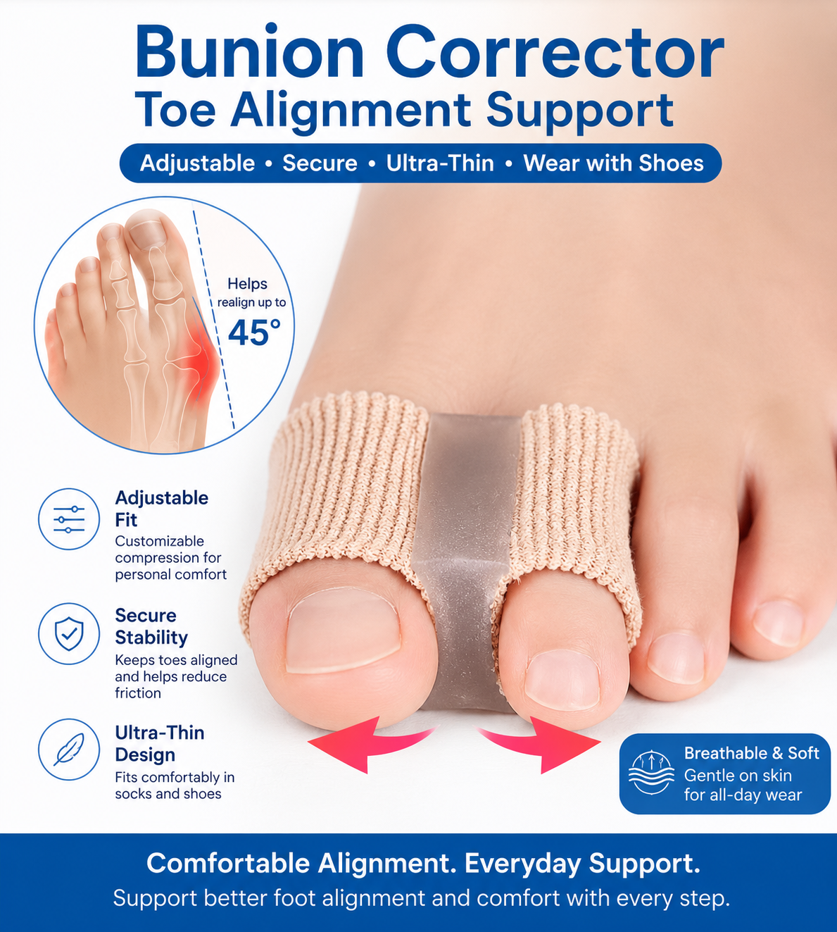 Premium Silicone Bunion Corrector & Toe Aligner