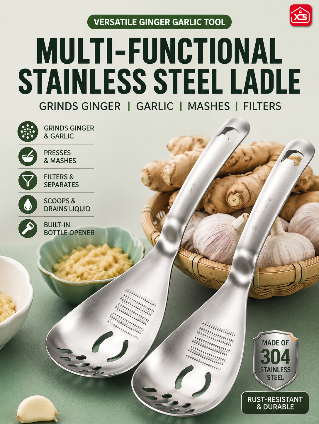 L316 Stainless Steel Masher & Strainer Spoon