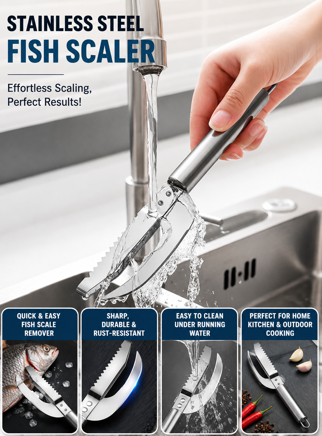 Stainless Steel Fish Scaler & Gutting Tool – Heavy-Duty Fish Cleaner