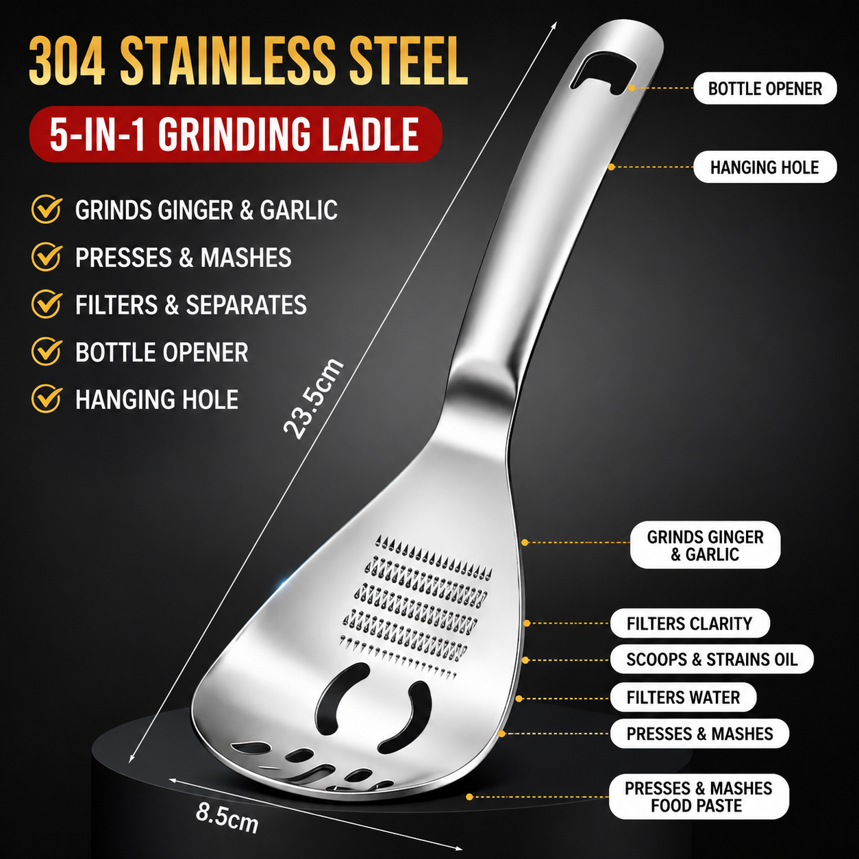 L316 Stainless Steel Masher & Strainer Spoon
