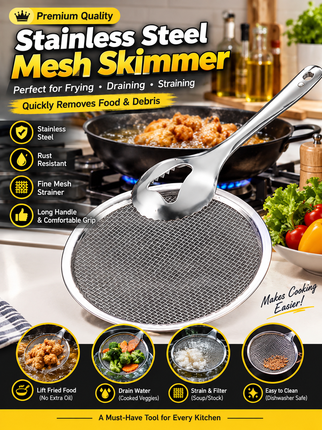 Stainless Steel Slotted Spoon & Frying Tongs